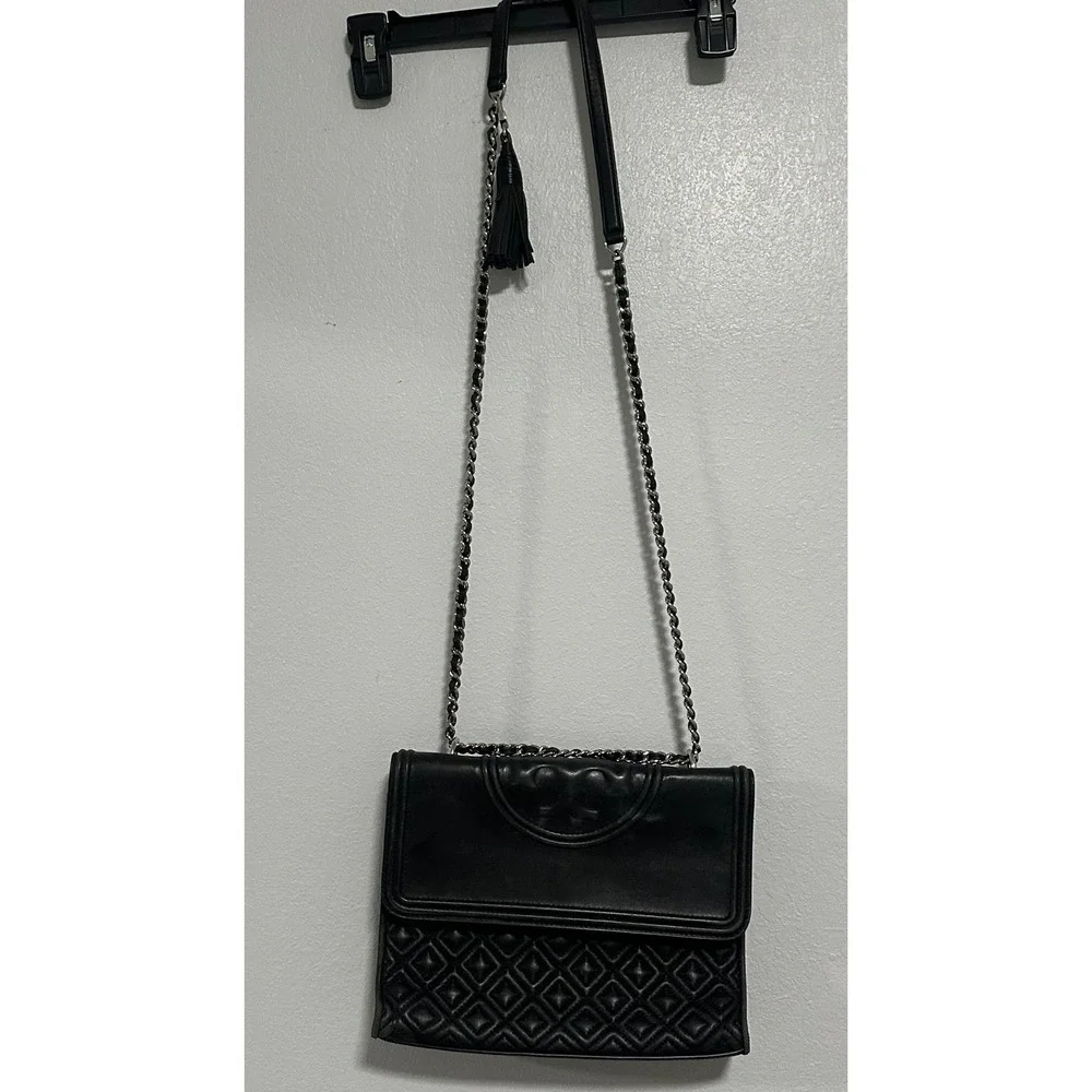 Tory Burch Kira Quilted Black‎ Leather Convertible Chain Shoulder Bag